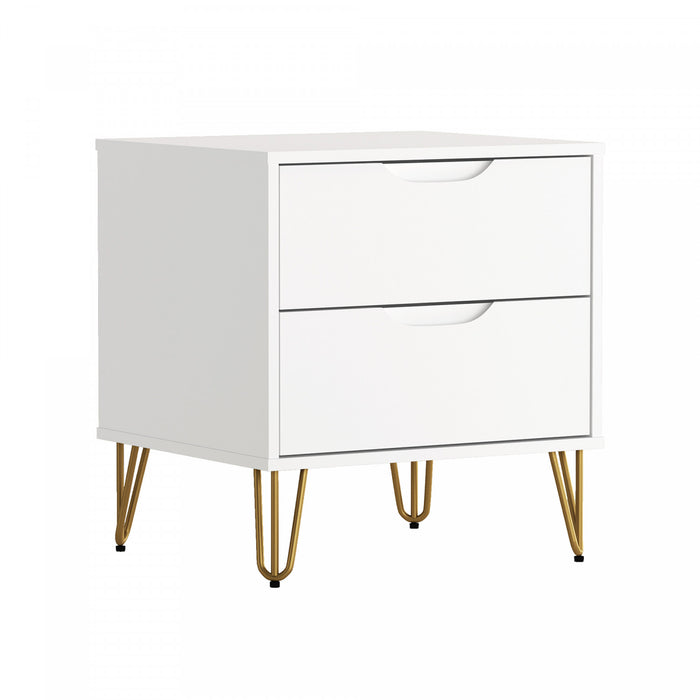 Avira Mid-Century Modern 20\" Nightstand in White (2-Drawer)