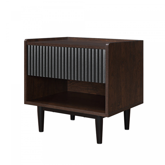 Duane Mid-Century Modern 20\" Fluted Nightstand in Black (1-Drawer) - Set of 2