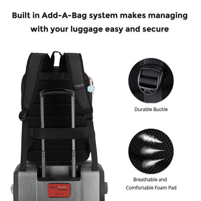 Swissdigital Design Smart Backpack KATY ROSE - Rucksack with Integrated Charging Port - Black