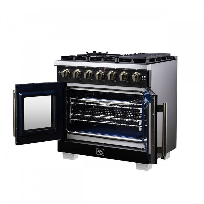 Forno Capriasca 36\" Black Gas Range 5.36 cu.ft -FFSGS6460-36BLK