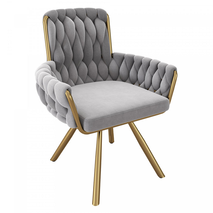 Timothy Velvet Swivel Dining Chairs with Tufted Upholstered and Metal Legs Set of 6, Grey