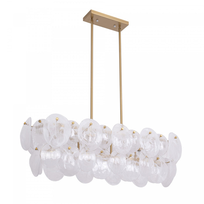 Lily 7 Light Island Light, Brushed Brass With Wispy White Murano Style Glass