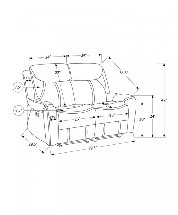 Large 2-Seater Power Reclining Love Seat, 60\" Wide, Usb Port Included, Brown Leather-Look Recliner
