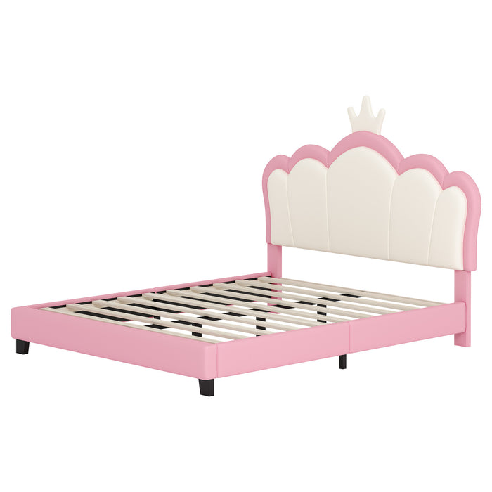 Judson Upholstered Princess Bed With Crown Headboard And Pu Platform Frame,full Size,pink Full Bed