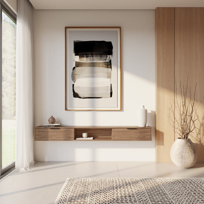 Nordika Slim 72\" Wall-Mounted TV Stand with 2 Storage Cabinets - Light Walnut