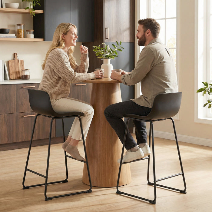 HOMCOM Modern Bar Stools Set of 2, PU Leather Upholstered Barstools, Black