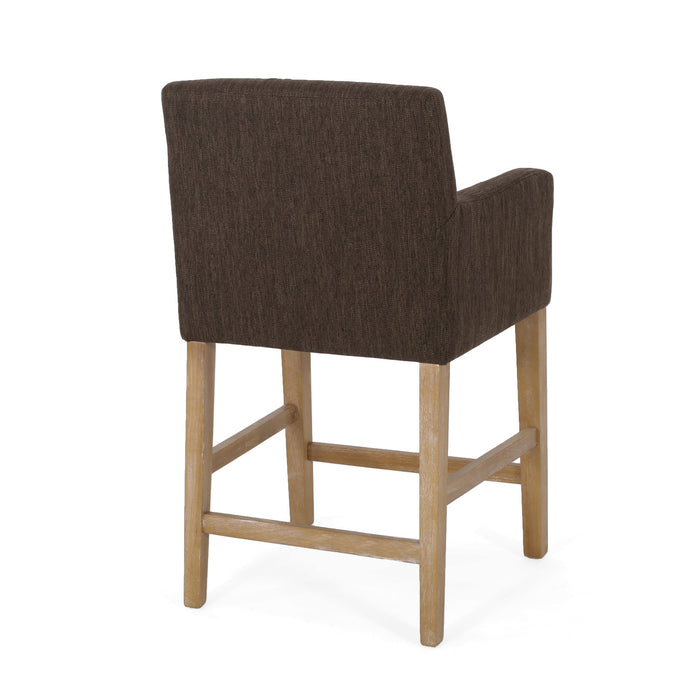 Gabrielle 26\" Seat Height Counter Stools Set Of 2 With Upholstered Fabric And Solid Wood Legs, Brown