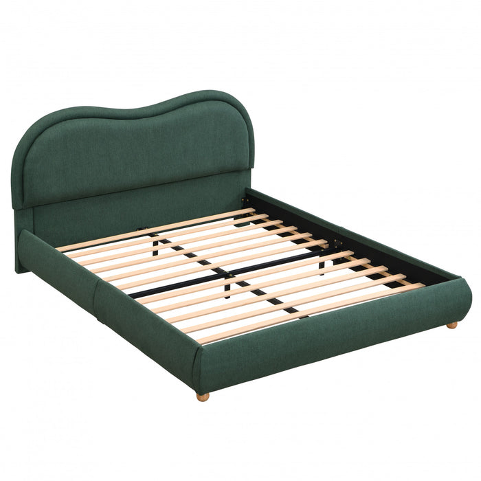 Olivia Upholstered Platform Bed Frame with Curved Headboard,Queen Size,Green Queen Bed