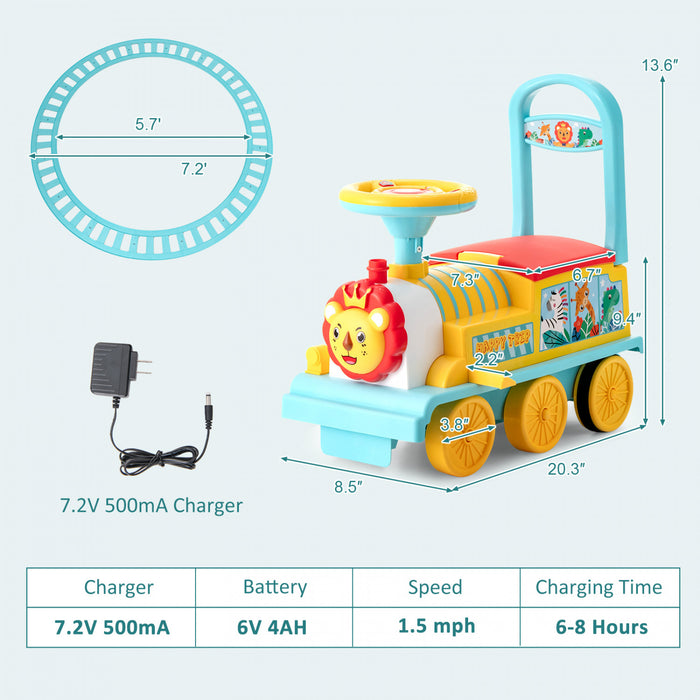 6v Electric Kids Ride On Train Motorized Train Toy W/ Track & 6 Wheels Blue