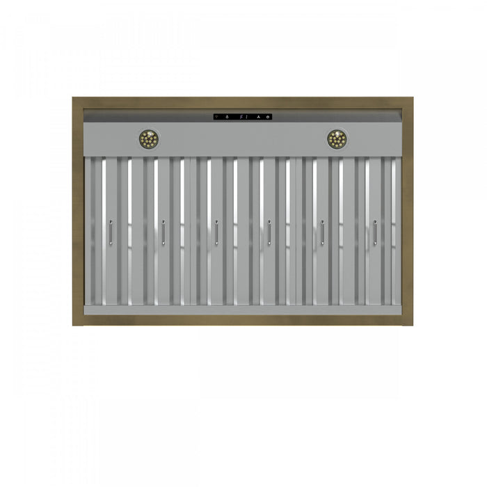 Forno Vittorio 36-Inch Wall Mount Range Hood, Black with Antique Brass Trim- FRHWM5078-36BLK