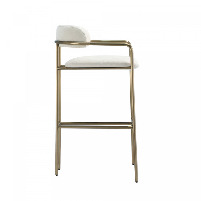 Serene Mid-Century Modern Metal Upholstered Barstool in Alabaster