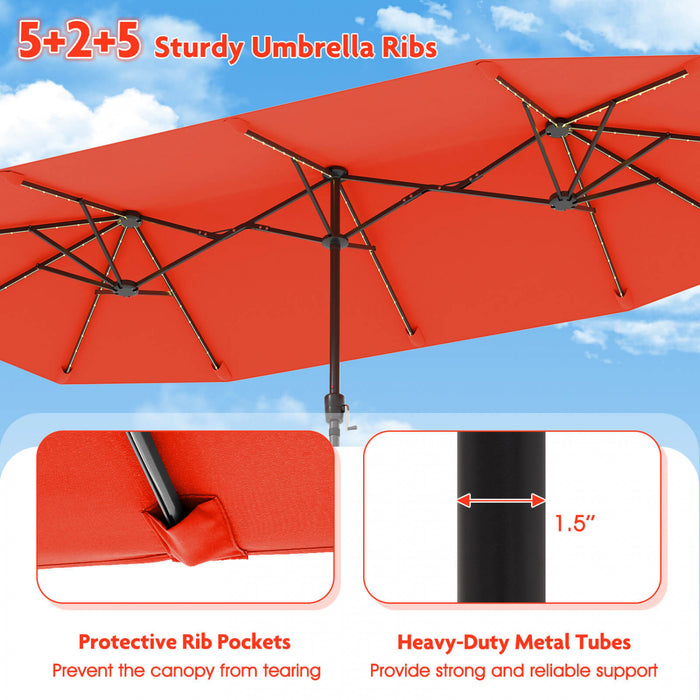 Costway 13 FT Large Patio Umbrella with LED Solar Lights Crank Handle 12 Heavy-Duty Ribs Orange
