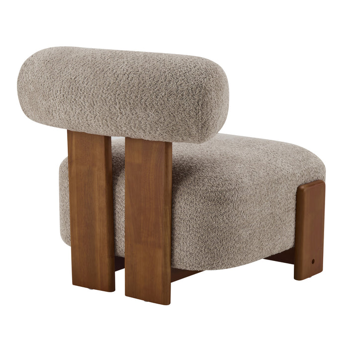 Luma Modern Boucle Lounge Chair with Rolled Backrest and Solid Wood Frame, Brown, Walnut