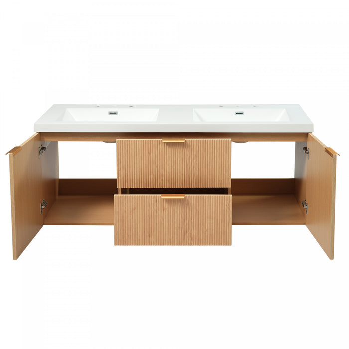 Weston 59.3-Inch Double Sink Floating Bathroom Vanity with Smart Storage, Natural