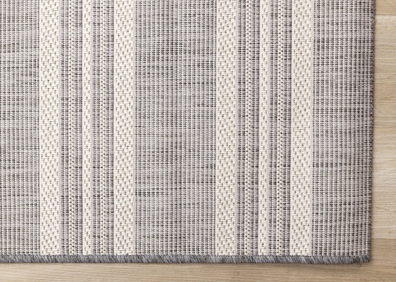 Jackson Cream Taupe Banded Stripes Rug, 6'7\" x 9'6\" Outdoor Area Rug