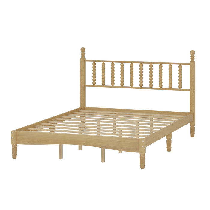 Oliver Retro Wood Platform Bed with Gourd Shaped Headboard and Sturdy Wooden Slat Support,Queen Size,Natural Queen Bed