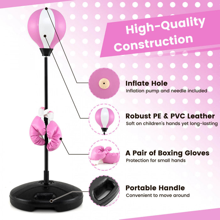 Costway Kids Punching Bag Toy Set Adjustable Stand Boxing Glove Speed Ball With Pump Pink