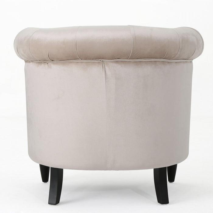 Akira Velvet Fabric Chair With Button Tufted And Nailhead Trim - Champagne