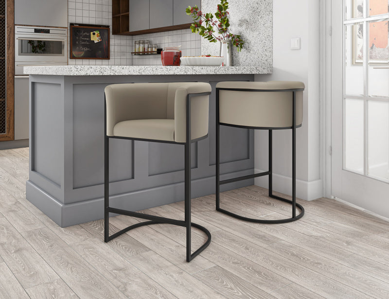 Cosmopolitan Mid-Century Modern Metal Upholstered Counter Stool in Greige