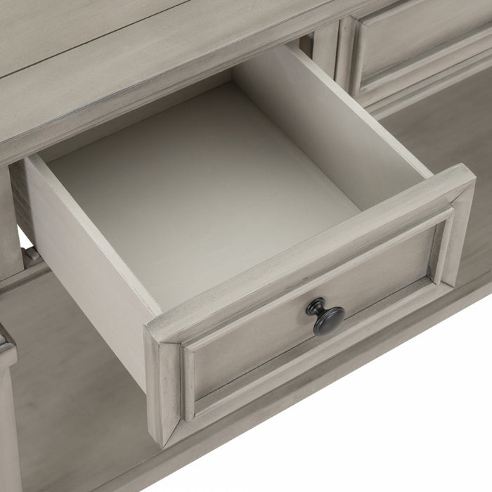 Sabina Solid Wood Console Table With 3 Drawers And Shelf - Grey Wash