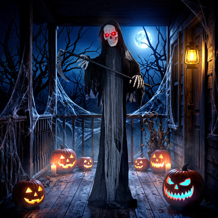 HOMCOM 6FT Life Size Halloween Animatronic Grim Reaper Halloween Decoration
