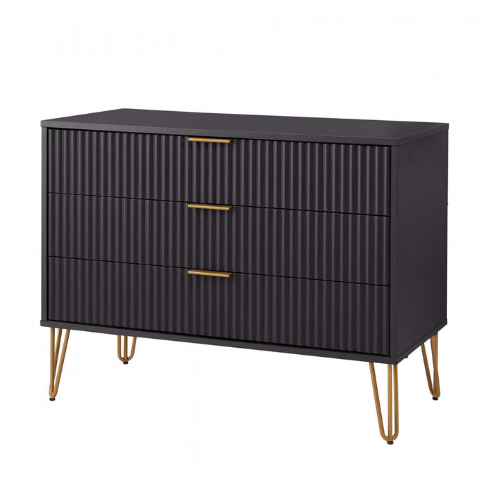 Dumbo Modern 35\" Fluted Dresser in Black (3-Drawer)