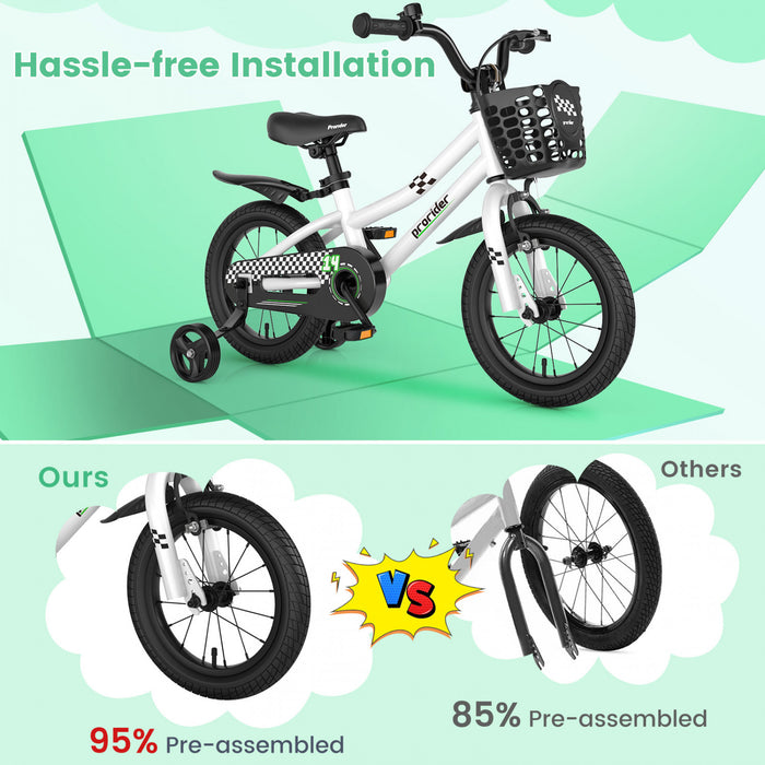 Costway 14\" Kid's Bike With Removable Training Wheels & Basket For 3-5 Years Old White