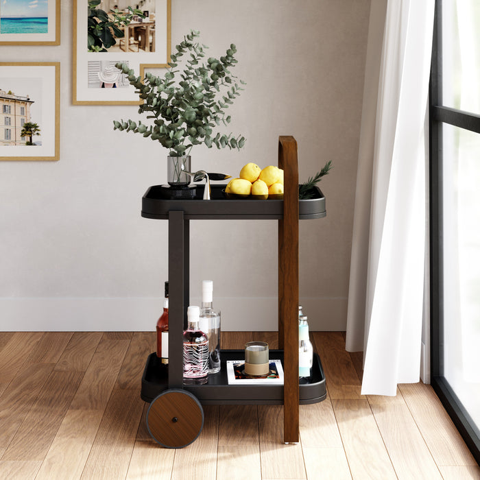 Umbra Modern Bellwood Steel Bar & Storage Cart - Black and Walnut