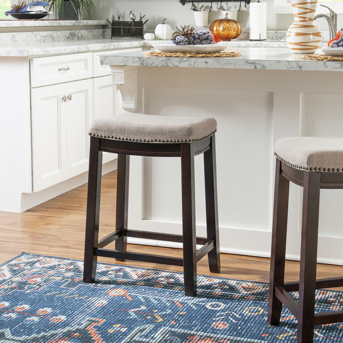 Claridge Linen-Look Fabric Backless Counter-Height Stool - Dark Walnut