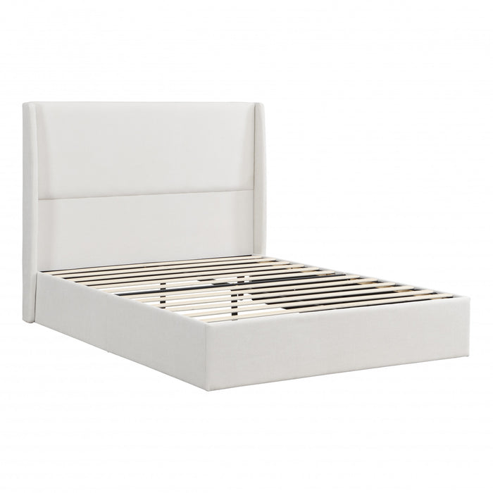 Liam Upholstered Platform Bed with Wingback Headboard,Queen Size,Beige Queen Bed