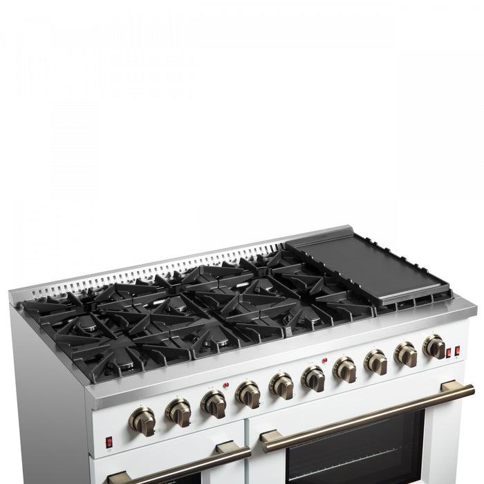 Forno Galiano 48-inch Gas Range White, 6.58 cu.ft. Double Ovens - FFSGS6244-48WHT