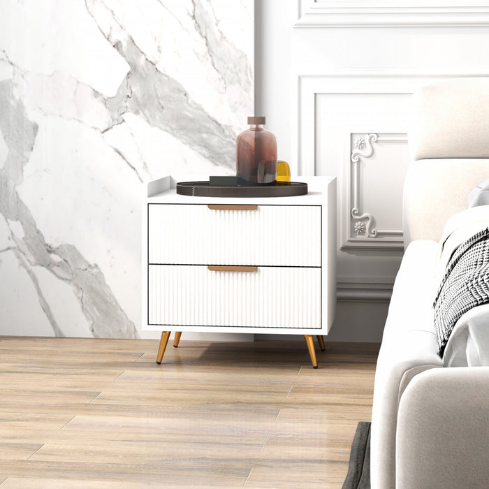 HOMCOM Bedside Table, Nightstand with 2 Drawers for Bedroom, White