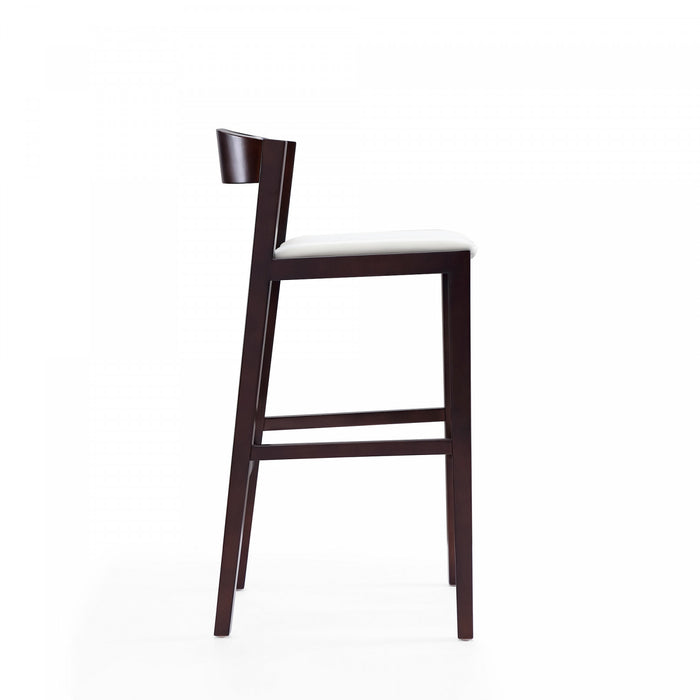 Klismos Mid-Century Modern Wood Upholstered Barstool in Ivory - Set of 3
