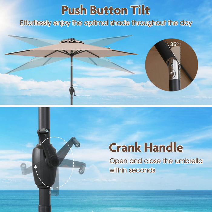 Costway 7.5 ft Solar Powered Patio Umbrella with LED Lights Push Button Tilt Crank Handle Brown