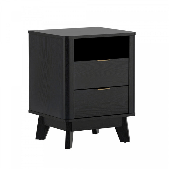 Orlen Mid-Century Modern 2-Drawer Multi-Purpose Nightstand & End Table in Black
