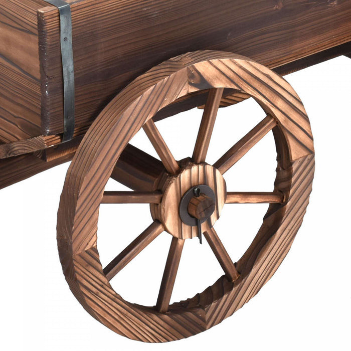 Costway Wood Wagon Flower Planter Pot Stand W/wheels Home Garden Outdoor Decor