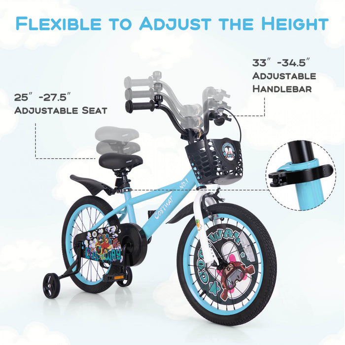 Costway 18\" Kid's Bike For 4-8 With Height-adjustable Handlebar & Saddle Handbrake Blue