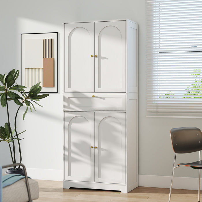 HOMCOM 72.4\" Tall Kitchen Pantry Cabinet, Storage Cabinet with Doors, White