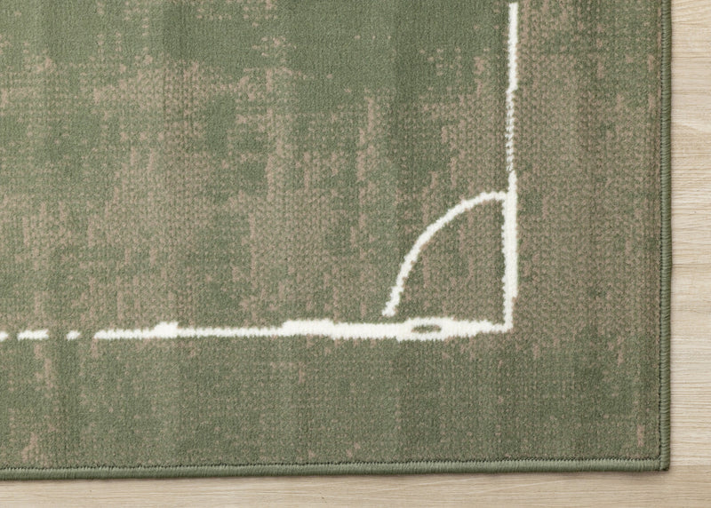 Florence Green Brown White Soccer Field Rug, 7'9\" x 10'6\" Indoor Area Rug