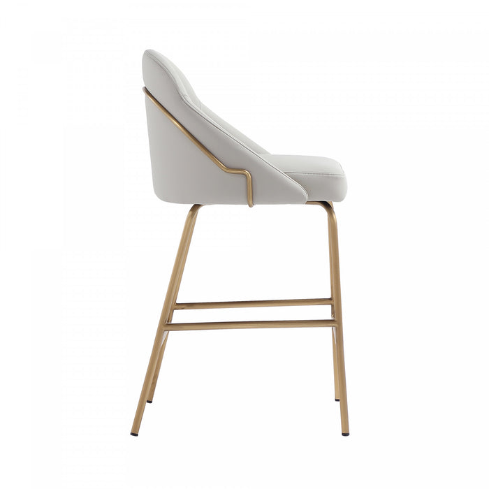 Gracie Modern Metal Upholstered Counter Stool in Stone Gray and Gold - Set of 2