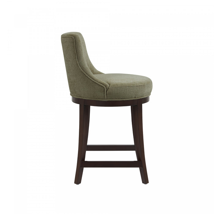 Lucia Modern Chenille Wood Counter Stool in Leaf Green - Set of 2