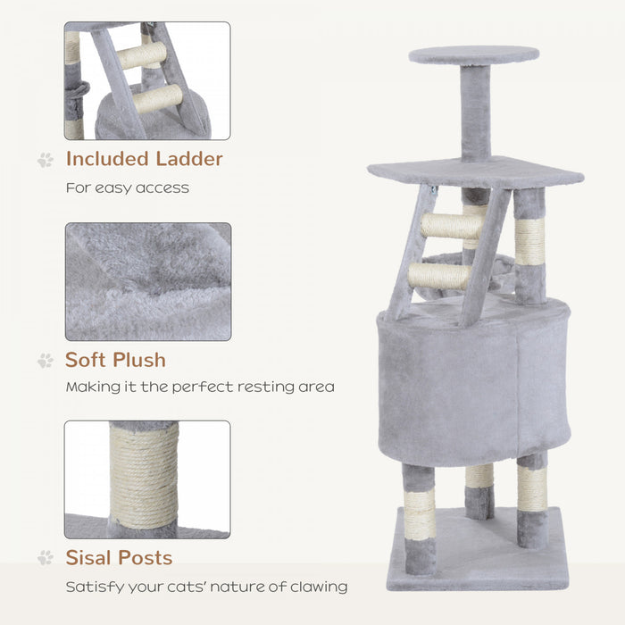 Pawhut 49\" Cat Tree With Hammock, Cat Condo Tower With Scratching Post For Indoor Cats, Grey