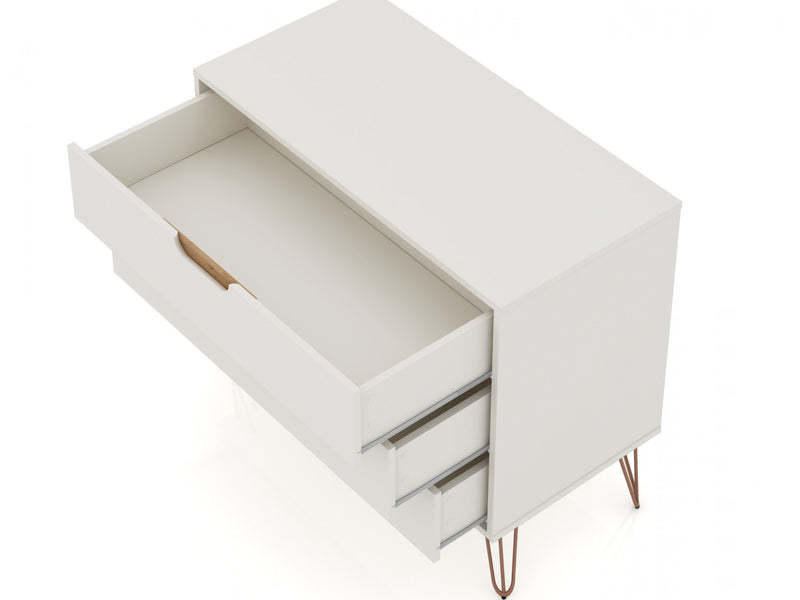 Rockefeller Mid-Century Modern 35\" Dresser in Off White (3-Drawer) - Set of 2