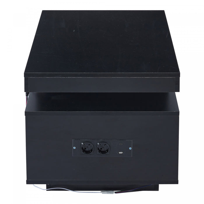 Lumina 39.3 Inch High-Gloss Coffee Table with LED Lights, USB Port and Transparent Doors, Black