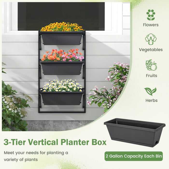 Costway Hanging Vertical Planter With 3 Planter Boxes & Detachable Hooks For Flowers