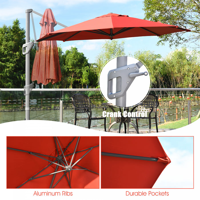 Costway 11ft Patio Offset Umbrella Cantilever Rotation Aluminum Tilt Cross Base Orange
