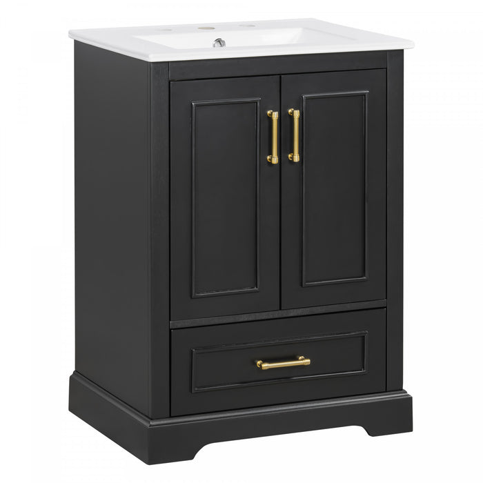 Colin 24 Inch Modern Bathroom Vanity with Ceramic Sink & Storage, Black