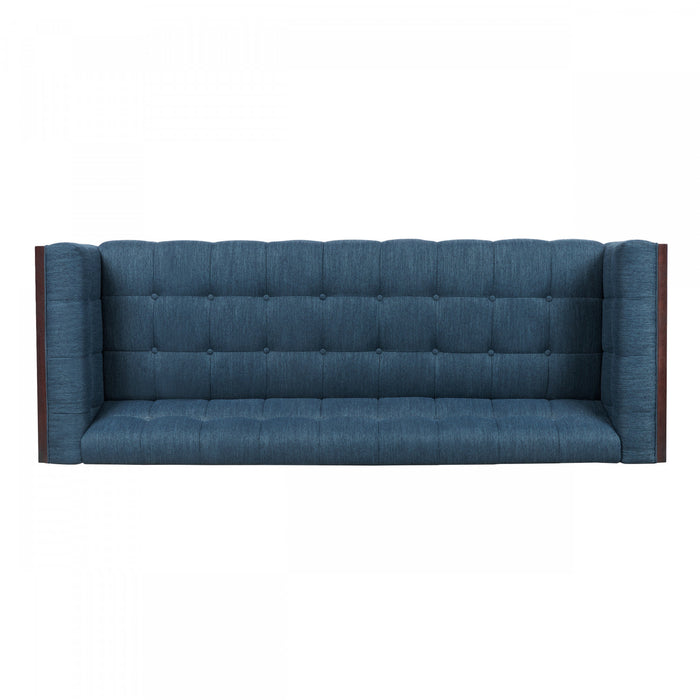 Dana 3-seater Tufted Fabric Sofa With Birch Wood Frame - Navy Blue