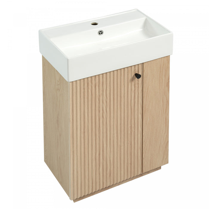 Serena Modern 21.6 Inch Bathroom Vanity with Ceramic Sink and Multi Storage, Brown