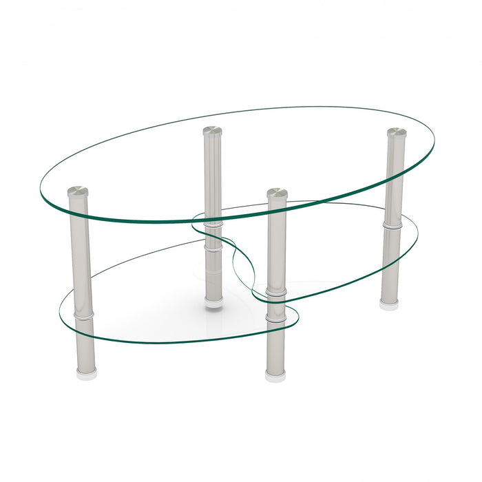 Sophia Modern Transparent Oval Glass Coffee Table with Stainless Steel Legs,Transparent